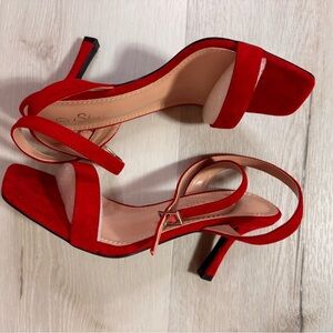 ShoeLand Red Strappy Heels, Size 7